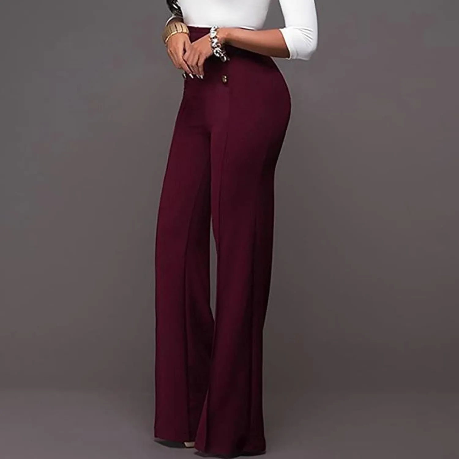 Uillui Dress Pants for Women Business Casual Classy High Waist Flared Sailor Pants Stretchy Wide Leg Trousers Work Slacks