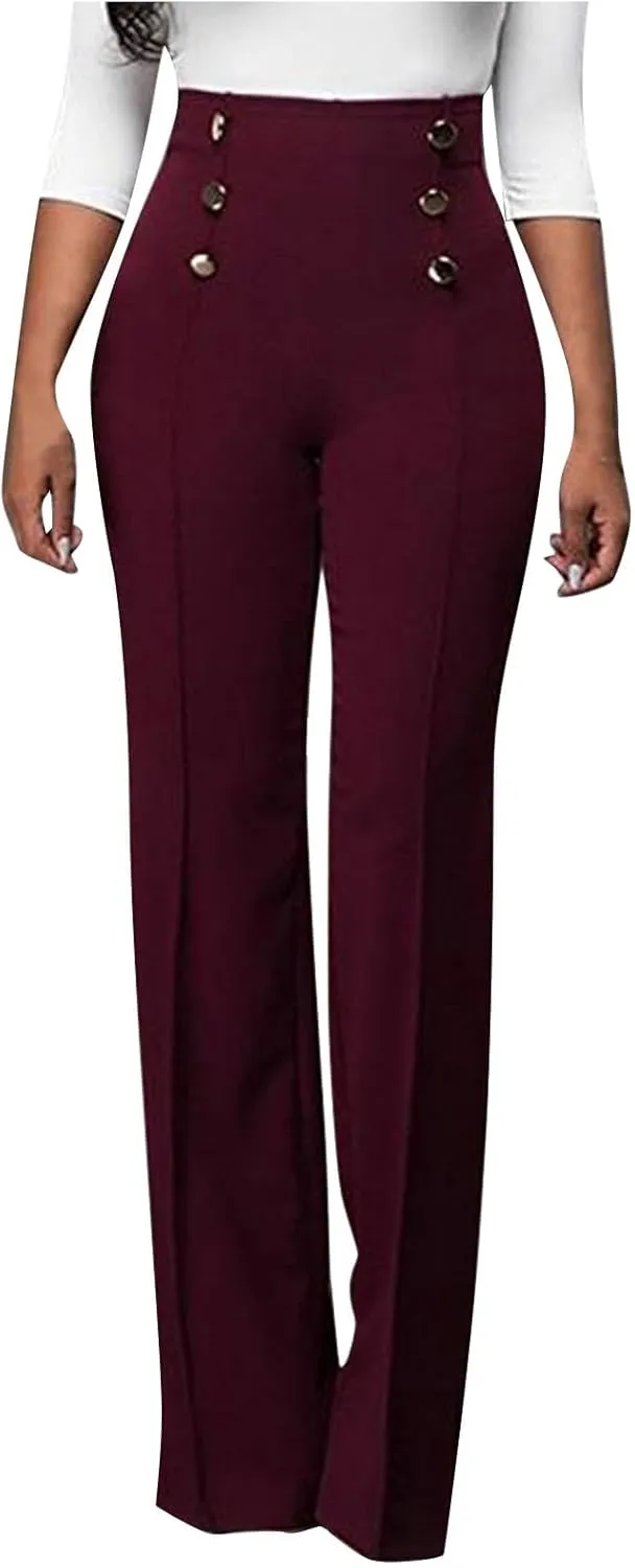 Uillui Dress Pants for Women Business Casual Classy High Waist Flared Sailor Pants Stretchy Wide Leg Trousers Work Slacks