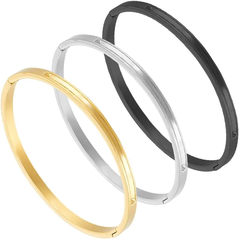 UNICRAFTALE 3pcs 3 Colors Grooved Cuff Bangle Stainless Steel 2mm Inner Blank Bracelet Gemstone Leather Inlay Bangle Metal Blank Bracelet Open Bangles for DIY Bangle Gift Making