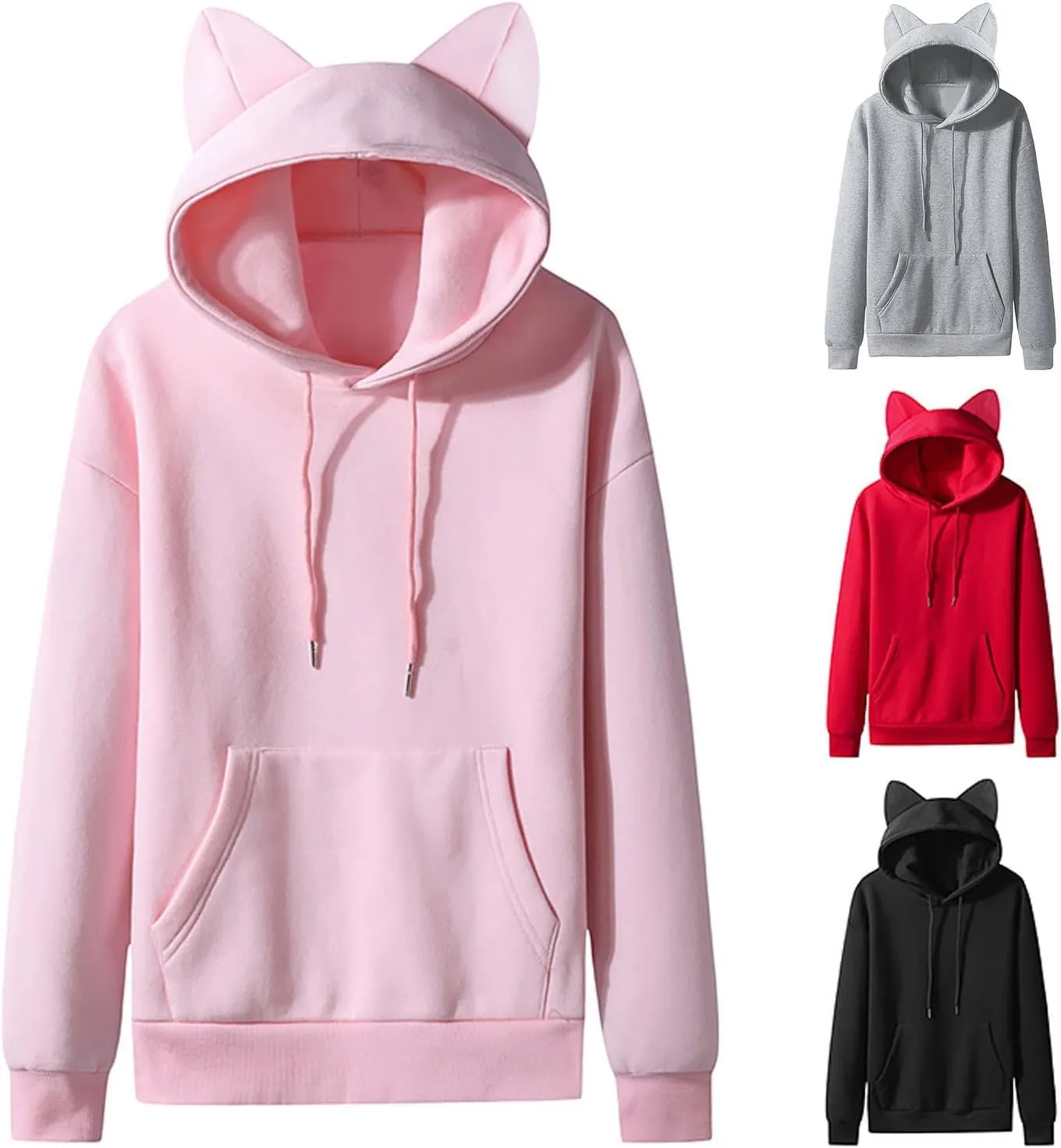 Unisex Hoodies Cat Ear Hooded Sweater Coats Long Sleeve Hoodies Sweatshirt Blouse Pullover Outwear for Women Men
