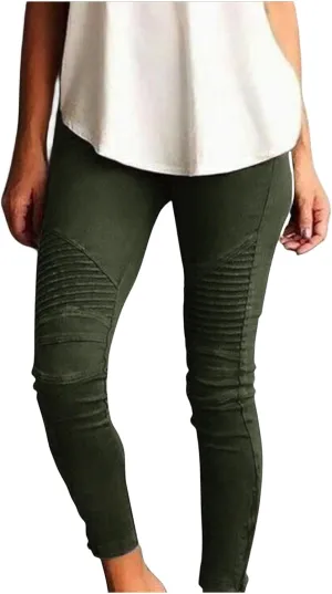 uSecee Moto Leggings for Women High Waist Yoga Leggings Workout Pull On Ankle Stretch Pants Athletic Running Pants Trousers