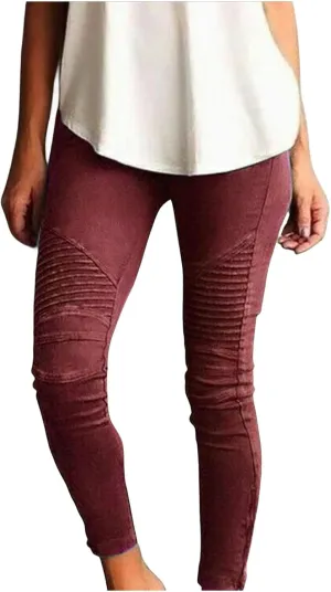 uSecee Moto Leggings for Women High Waist Yoga Leggings Workout Pull On Ankle Stretch Pants Athletic Running Pants Trousers