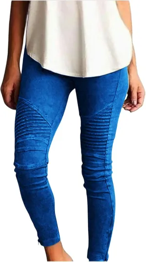 uSecee Moto Leggings for Women High Waist Yoga Leggings Workout Pull On Ankle Stretch Pants Athletic Running Pants Trousers