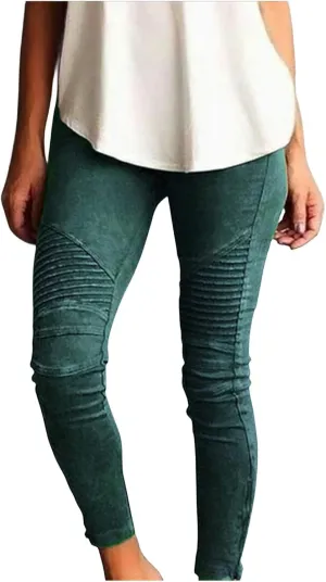 uSecee Moto Leggings for Women High Waist Yoga Leggings Workout Pull On Ankle Stretch Pants Athletic Running Pants Trousers