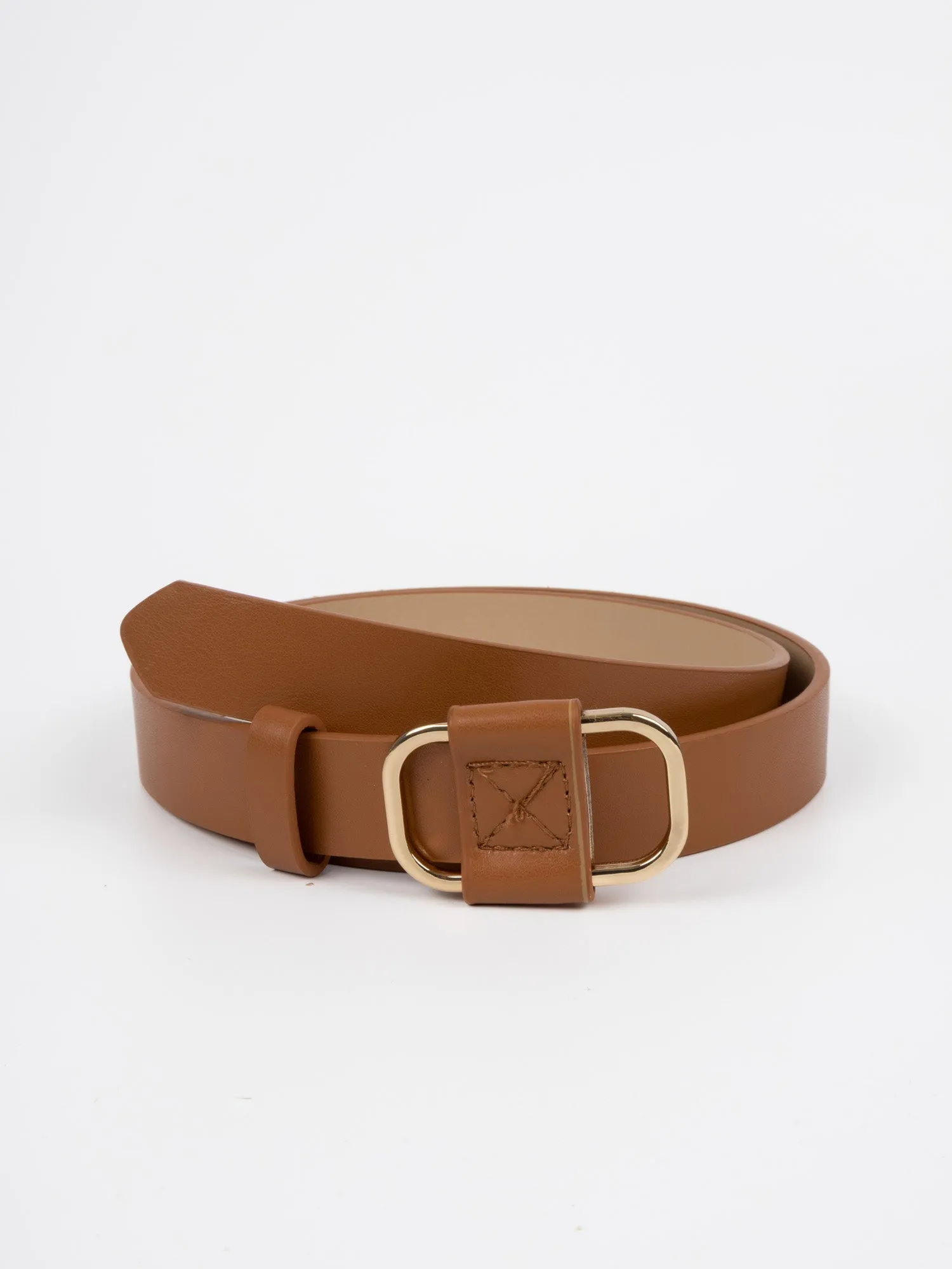 Vegan PU Leather Belt - Le Port - Thin Buckle - Gold / Tan - 103cm