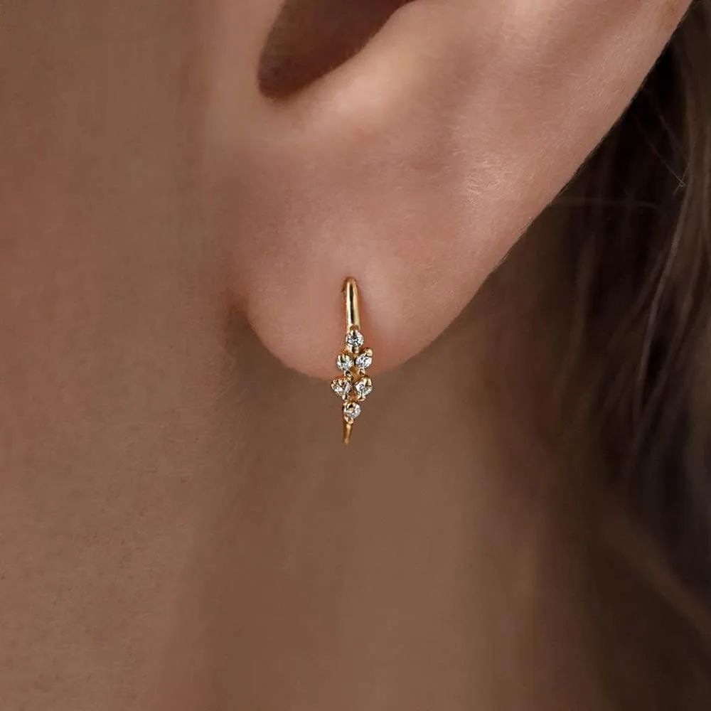 VIFE 925 Sterling Silver Pull Through Threader Hoop Earrings Drops for Women Cubic Zirconia Upside Down Open Hoop Earrings