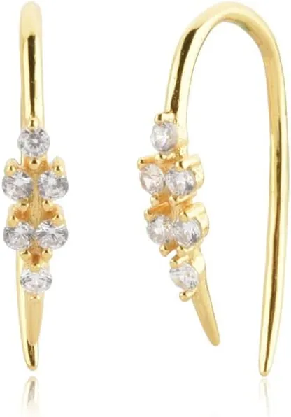 VIFE 925 Sterling Silver Pull Through Threader Hoop Earrings Drops for Women Cubic Zirconia Upside Down Open Hoop Earrings