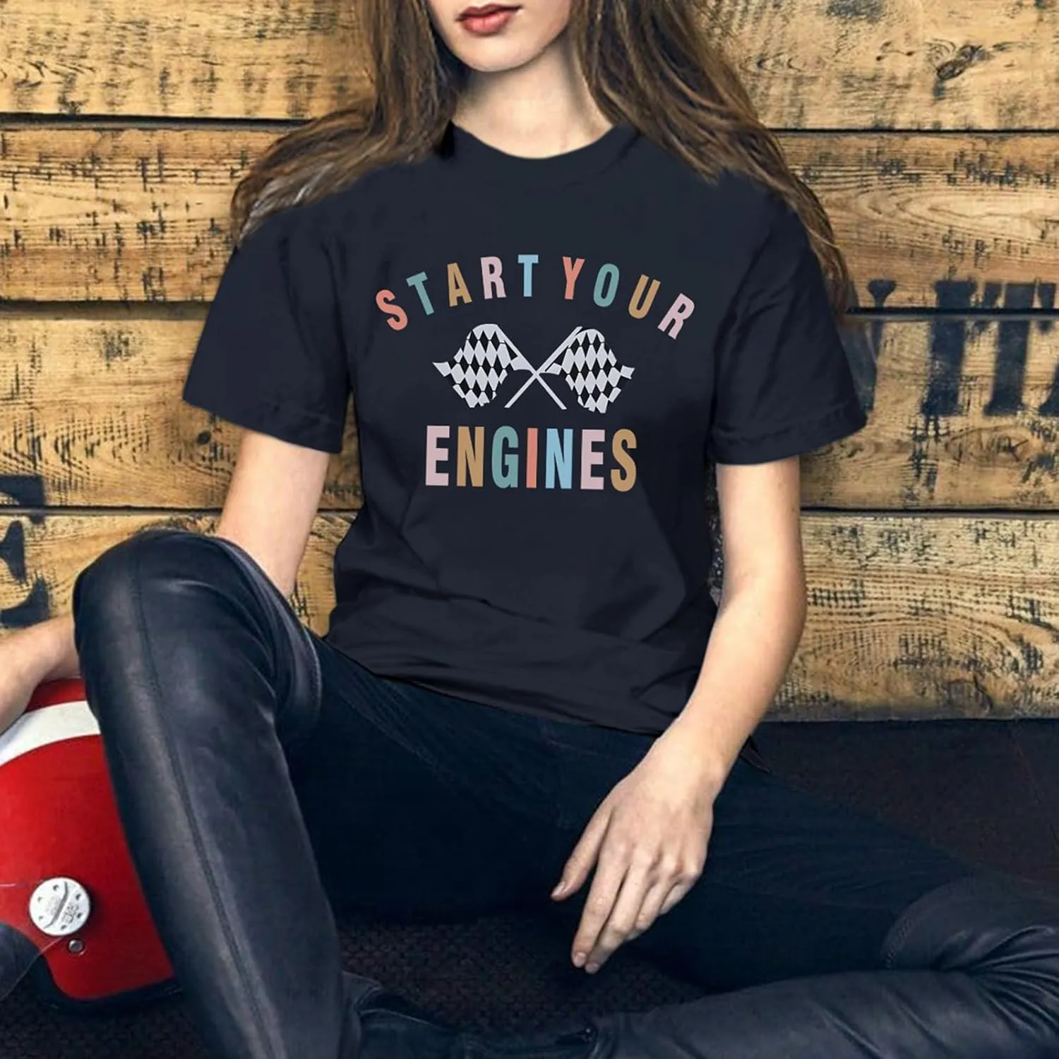 Vintage Racing Shirt Checkered Flag Graphic Tees Womens Start Your Engines Tshirt Race Day Shirts Short Sleeve Tops