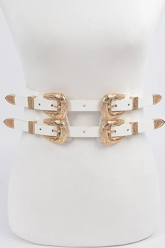White Swirl Metal Buckle Belt