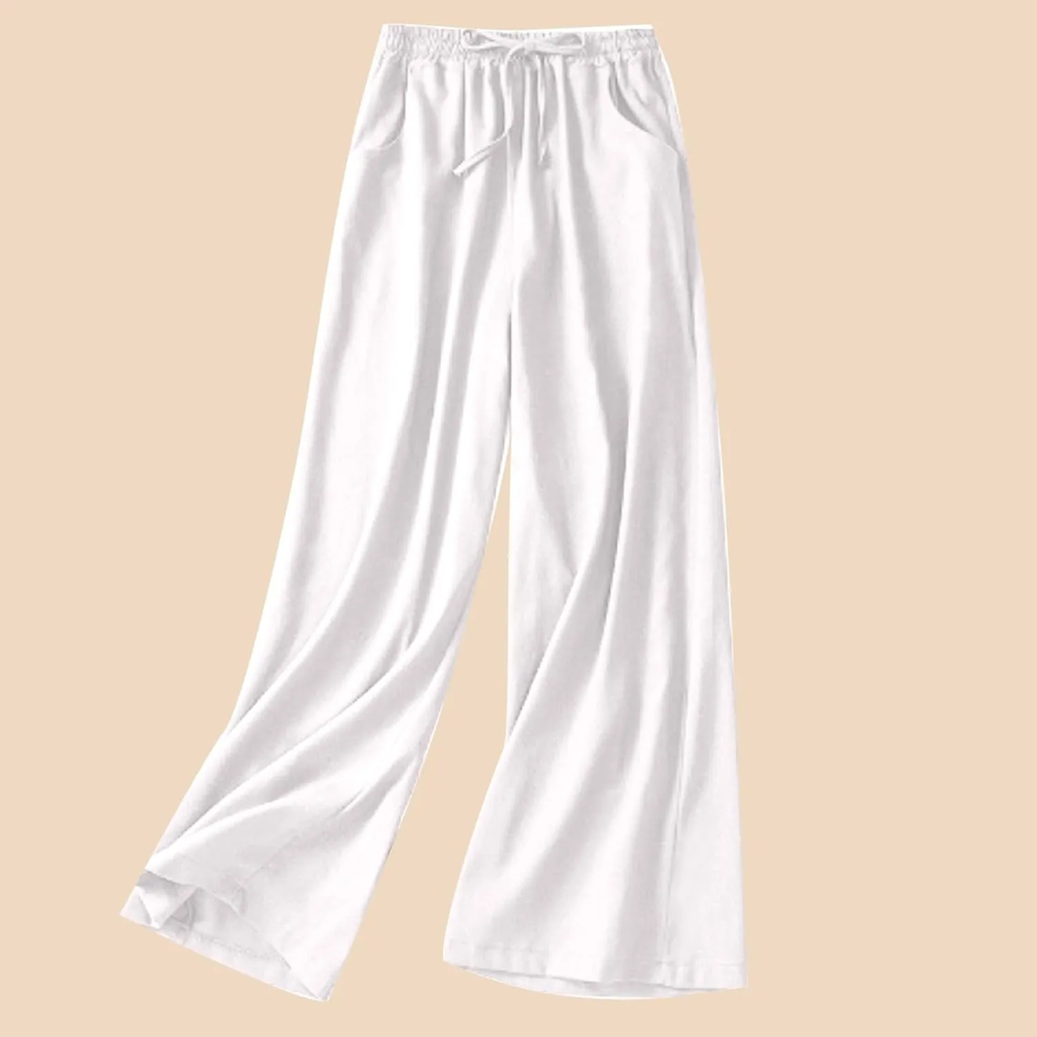 Wide Leg Lightweight Breathable Trouser for Women Drawstring Elastic Waist Baggy Pants Going Out Office Work Pant