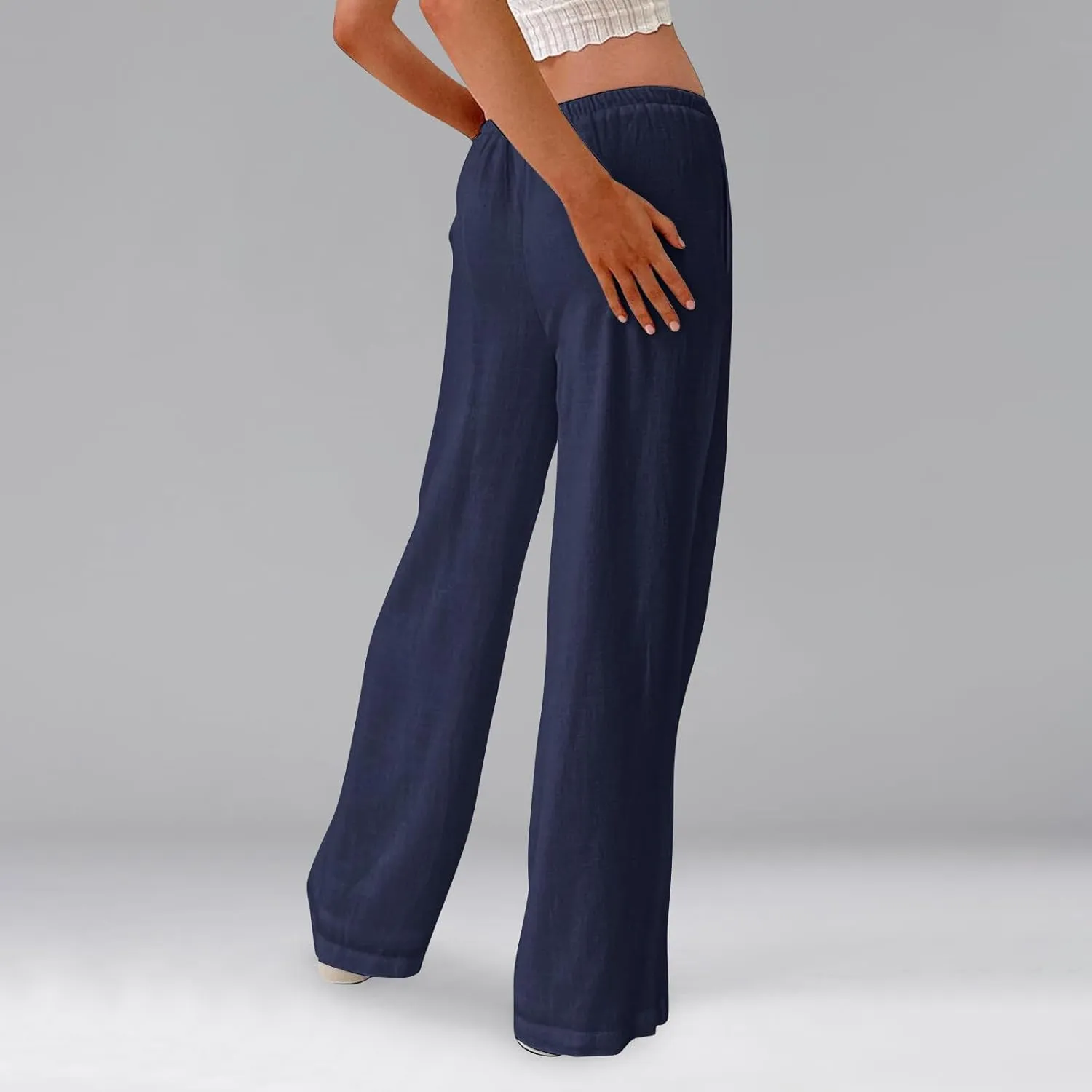 Wide Leg Palazzo Pants for Women Linen Pants Drawstring High Waist Summer Pant Slack Casual Trousers with Pockets