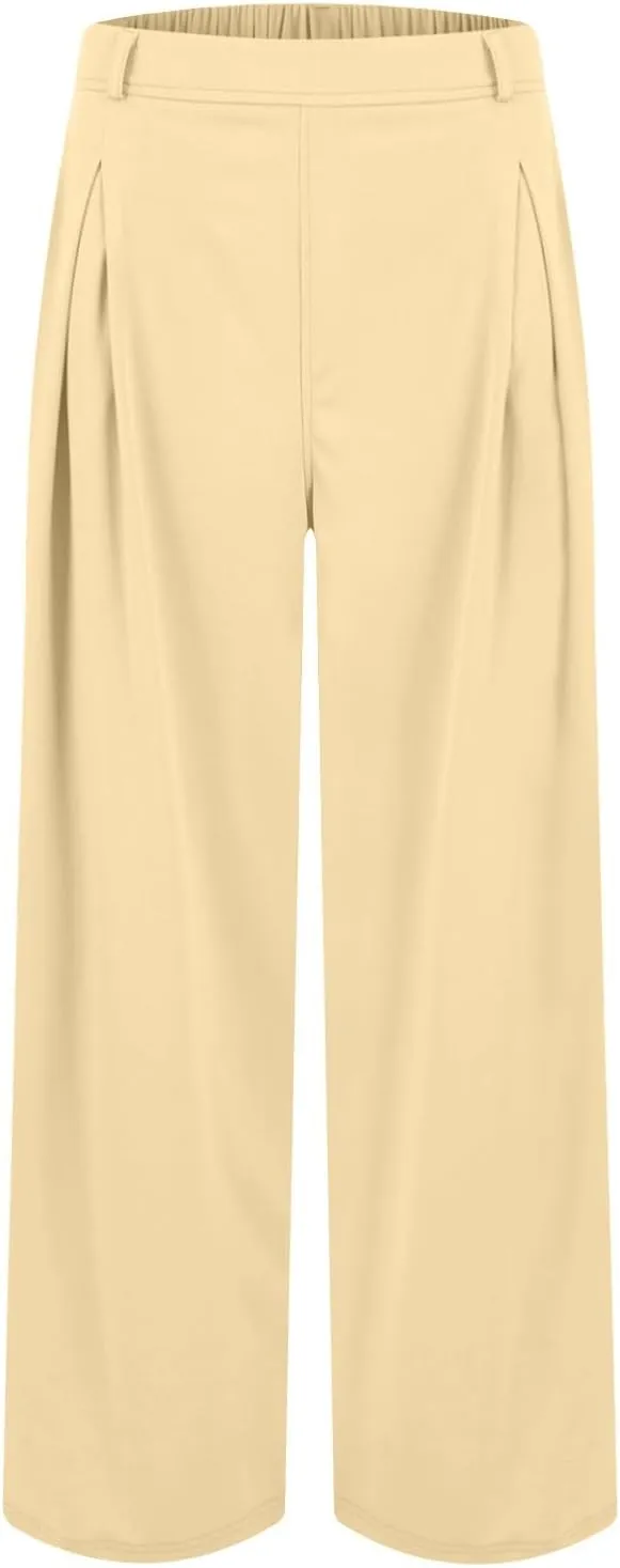 Wide Leg Pants for Women Stretchy Palazzo Pants High Elastic Waisted Button Down Long Trousers