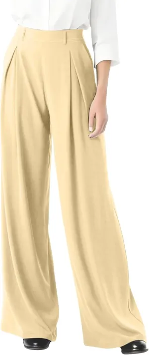 Wide Leg Pants for Women Stretchy Palazzo Pants High Elastic Waisted Button Down Long Trousers