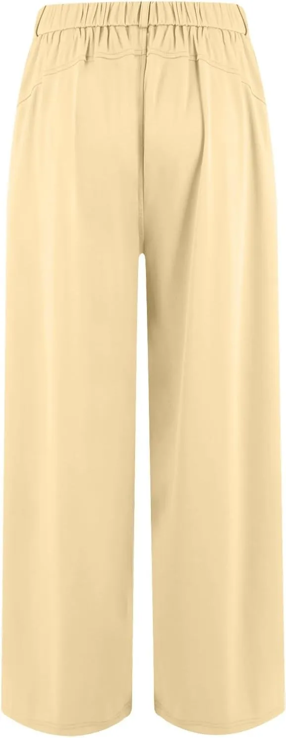 Wide Leg Pants for Women Stretchy Palazzo Pants High Elastic Waisted Button Down Long Trousers