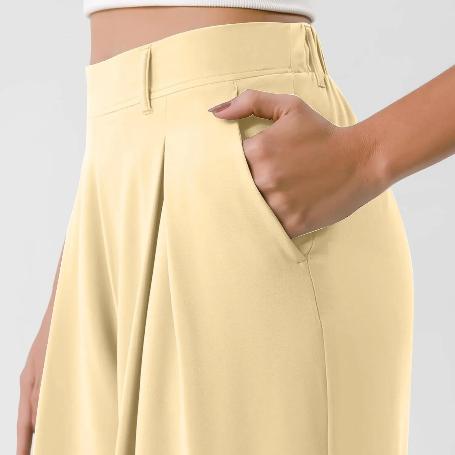 Wide Leg Pants for Women Stretchy Palazzo Pants High Elastic Waisted Button Down Long Trousers