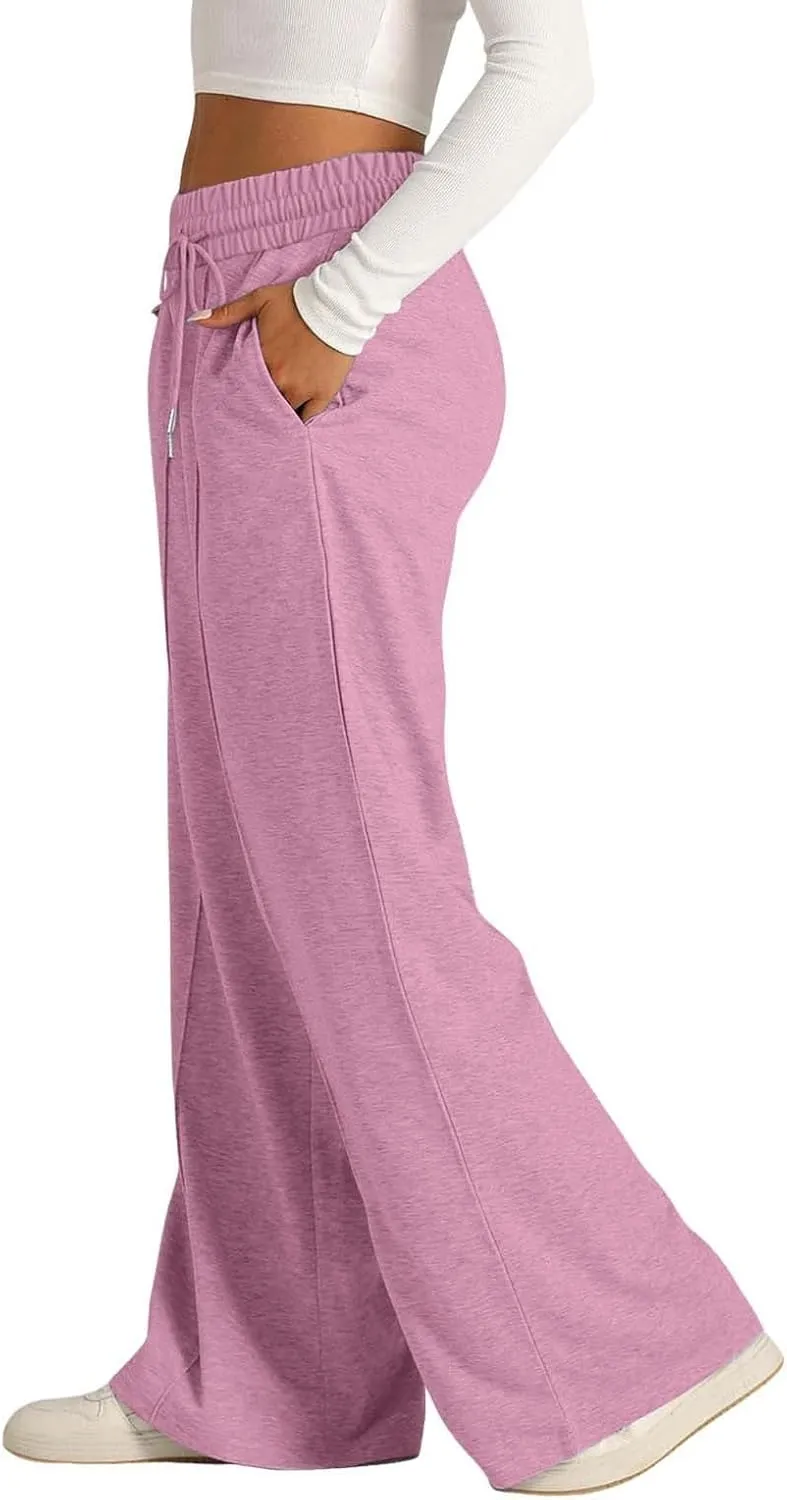 Wide Leg Sweatpants for Women Drawstring Elastic Waisted Lounge Sweat Pants Loose Comfy Athletic Pants with Pockets