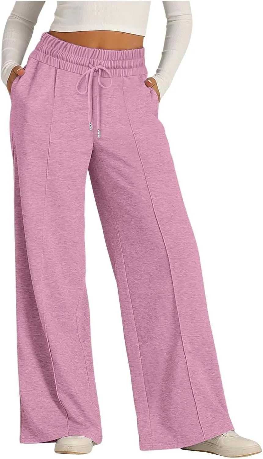 Wide Leg Sweatpants for Women Drawstring Elastic Waisted Lounge Sweat Pants Loose Comfy Athletic Pants with Pockets