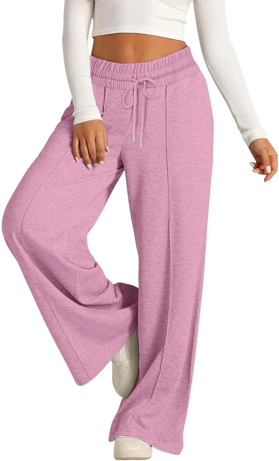 Wide Leg Sweatpants for Women Drawstring Elastic Waisted Lounge Sweat Pants Loose Comfy Athletic Pants with Pockets