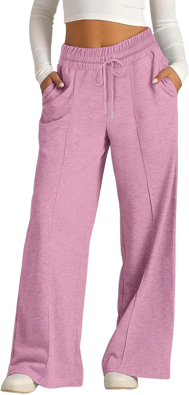 Wide Leg Sweatpants for Women Drawstring Elastic Waisted Lounge Sweat Pants Loose Comfy Athletic Pants with Pockets
