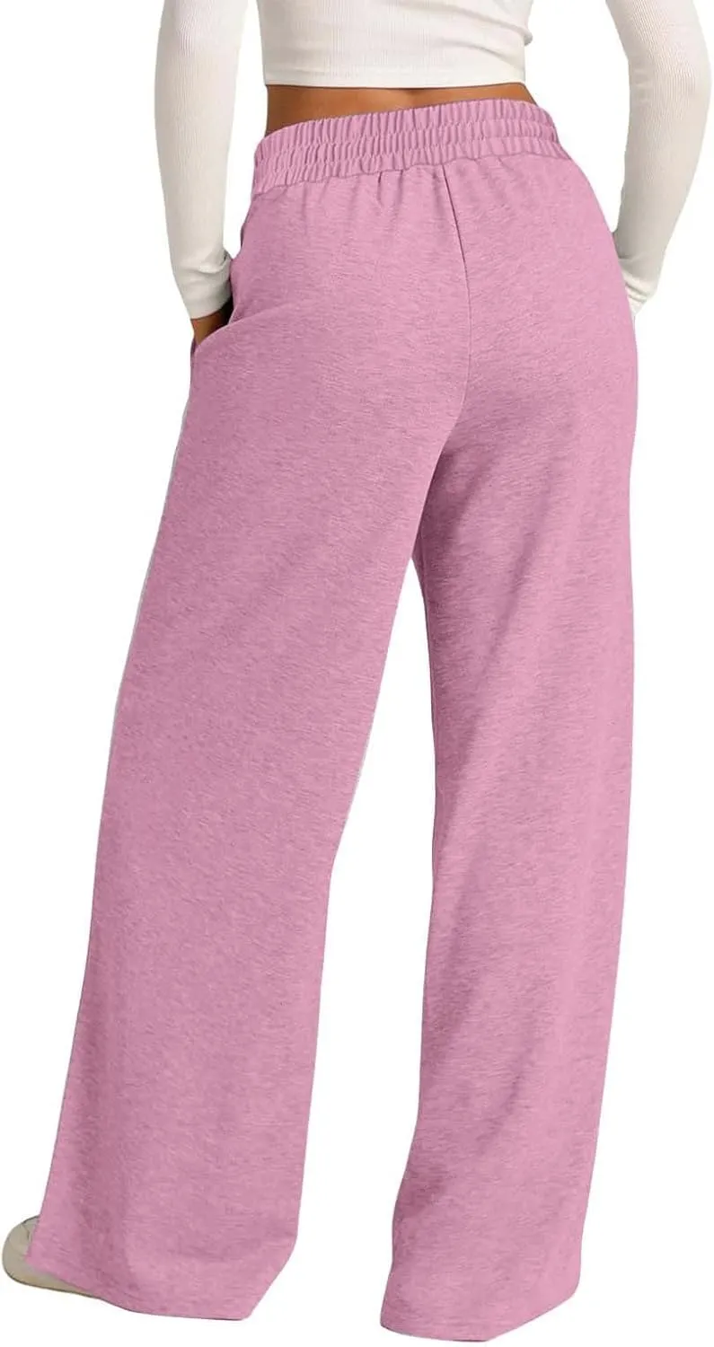 Wide Leg Sweatpants for Women Drawstring Elastic Waisted Lounge Sweat Pants Loose Comfy Athletic Pants with Pockets