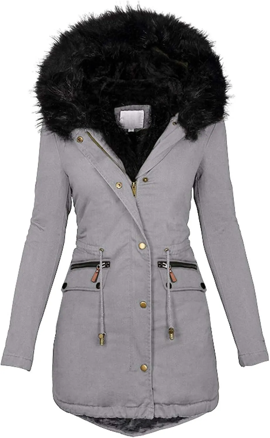 with Hood Winter Parka Jackets Fleece Lined Coats Ladies Padded Thermal Overcoat with Faux Hooded Windproof Thicken