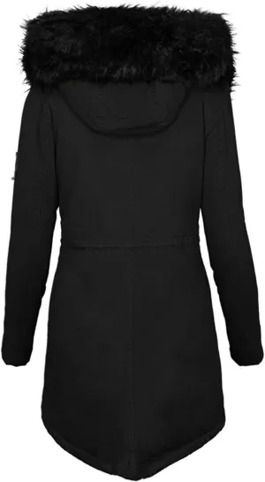 with Hood Winter Parka Jackets Fleece Lined Coats Ladies Padded Thermal Overcoat with Faux Hooded Windproof Thicken
