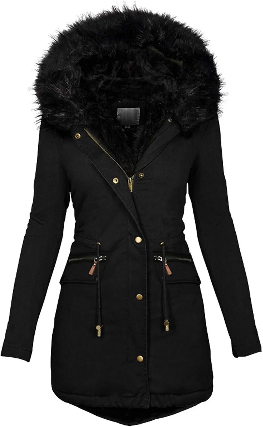 with Hood Winter Parka Jackets Fleece Lined Coats Ladies Padded Thermal Overcoat with Faux Hooded Windproof Thicken