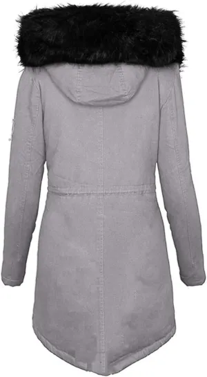 with Hood Winter Parka Jackets Fleece Lined Coats Ladies Padded Thermal Overcoat with Faux Hooded Windproof Thicken