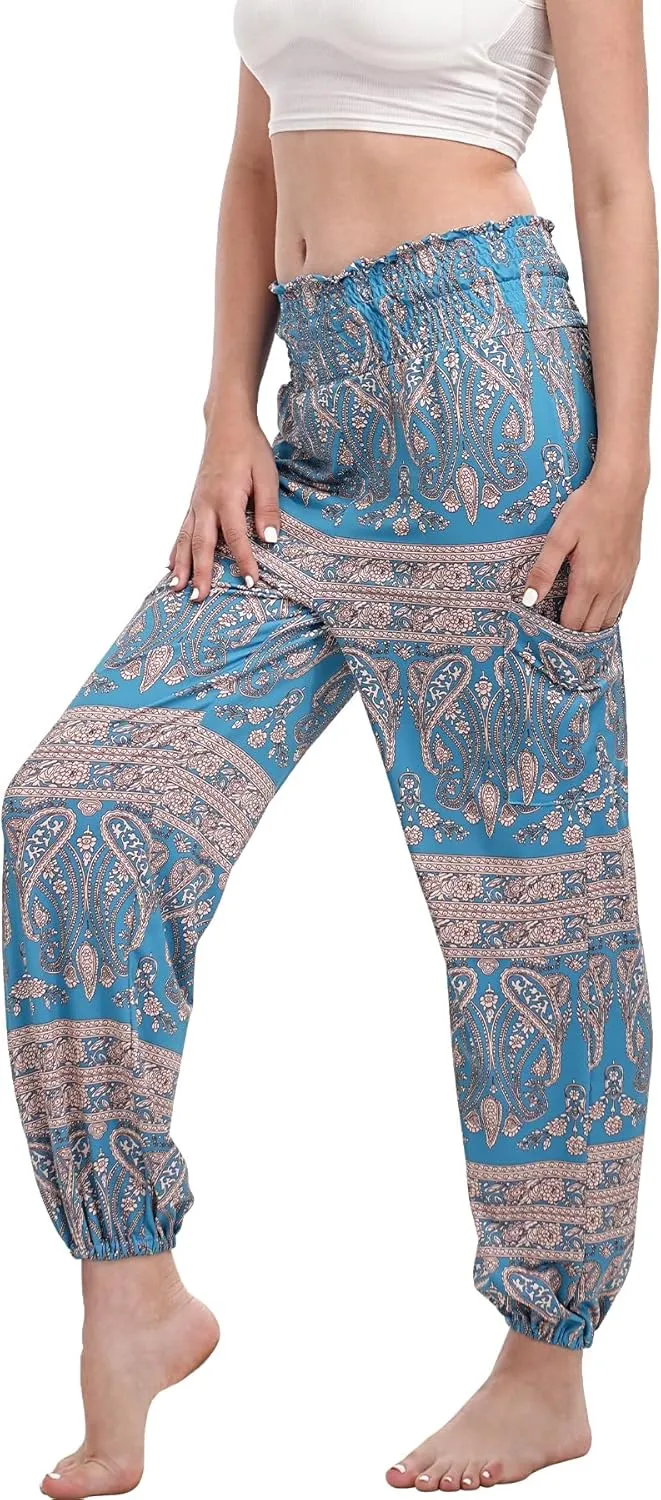 Women Boho Palazzo Pants High Waist Wide Leg Casual Lounge Pant Hippie Harem Yoga Trousers Clothes
