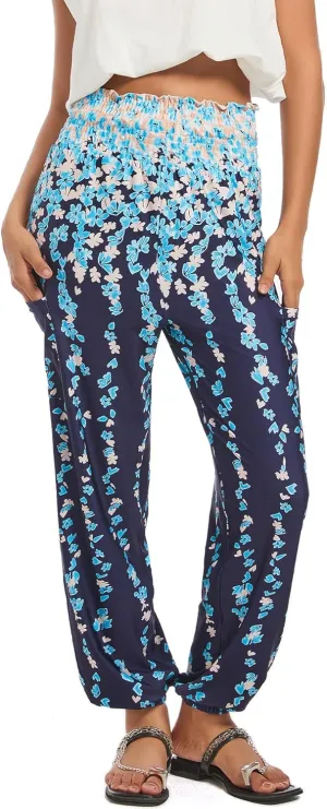 Women Boho Palazzo Pants High Waist Wide Leg Casual Lounge Pant Hippie Harem Yoga Trousers Clothes