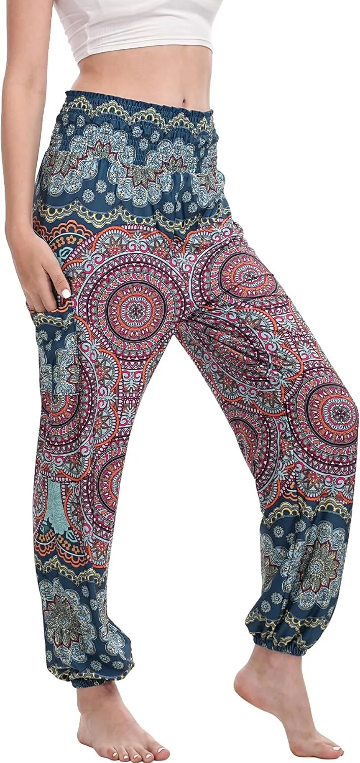 Women Boho Palazzo Pants High Waist Wide Leg Casual Lounge Pant Hippie Harem Yoga Trousers Clothes