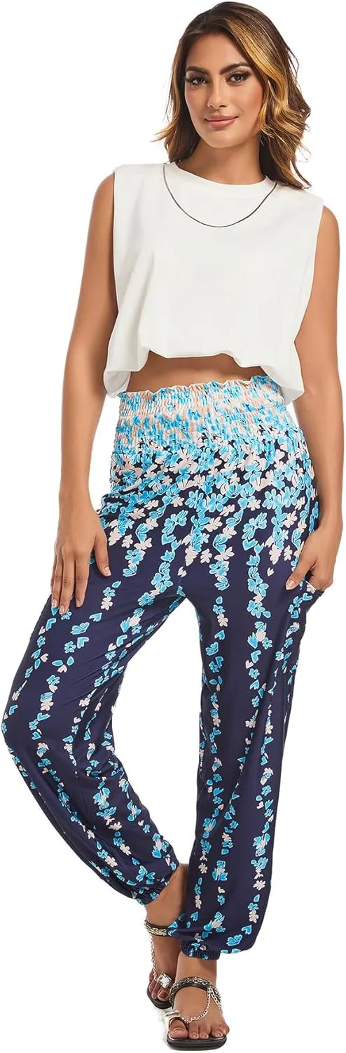Women Boho Palazzo Pants High Waist Wide Leg Casual Lounge Pant Hippie Harem Yoga Trousers Clothes