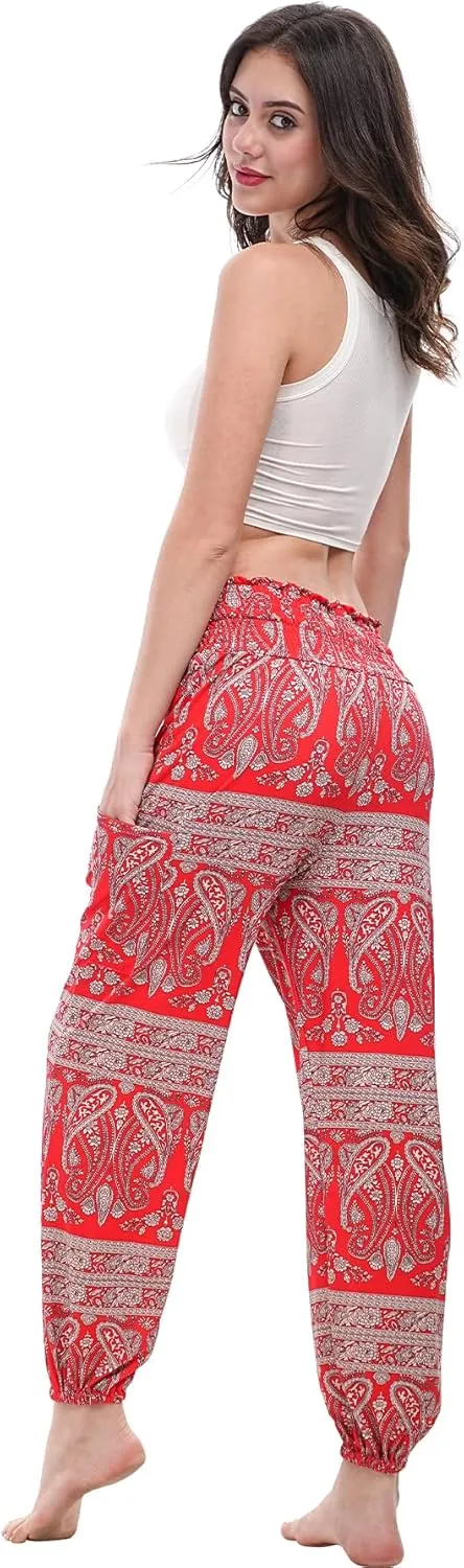 Women Boho Palazzo Pants High Waist Wide Leg Casual Lounge Pant Hippie Harem Yoga Trousers Clothes