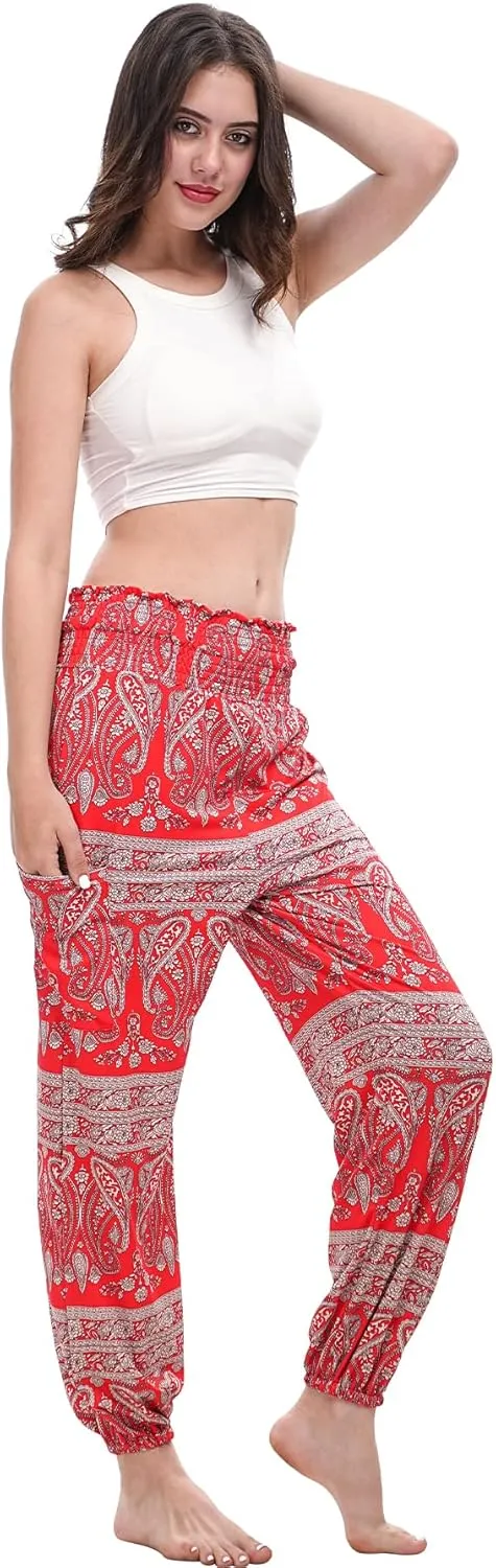 Women Boho Palazzo Pants High Waist Wide Leg Casual Lounge Pant Hippie Harem Yoga Trousers Clothes
