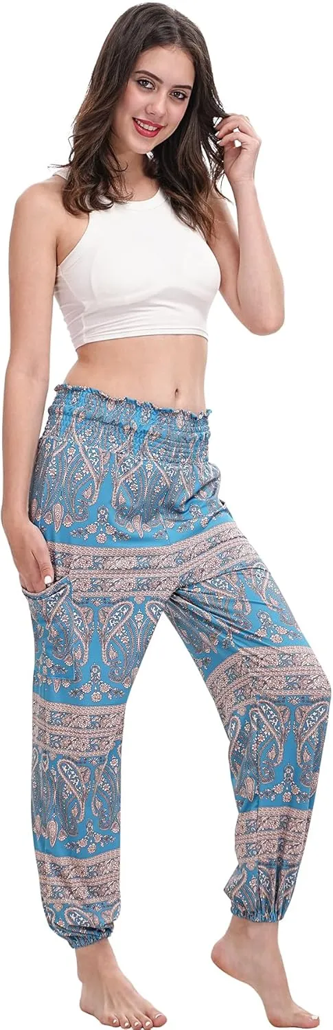 Women Boho Palazzo Pants High Waist Wide Leg Casual Lounge Pant Hippie Harem Yoga Trousers Clothes