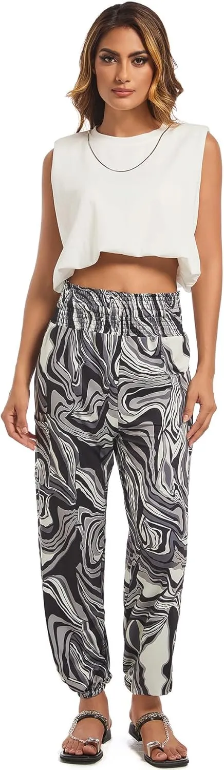 Women Boho Palazzo Pants High Waist Wide Leg Casual Lounge Pant Hippie Harem Yoga Trousers Clothes