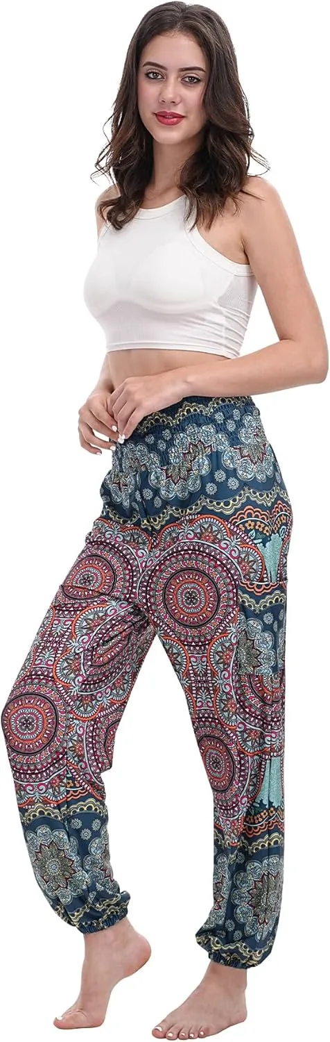 Women Boho Palazzo Pants High Waist Wide Leg Casual Lounge Pant Hippie Harem Yoga Trousers Clothes