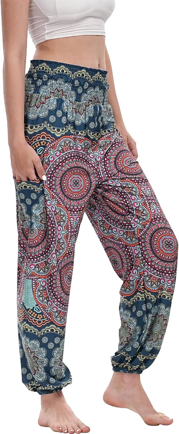 Women Boho Palazzo Pants High Waist Wide Leg Casual Lounge Pant Hippie Harem Yoga Trousers Clothes