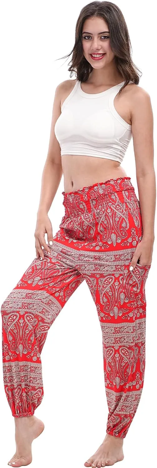 Women Boho Palazzo Pants High Waist Wide Leg Casual Lounge Pant Hippie Harem Yoga Trousers Clothes