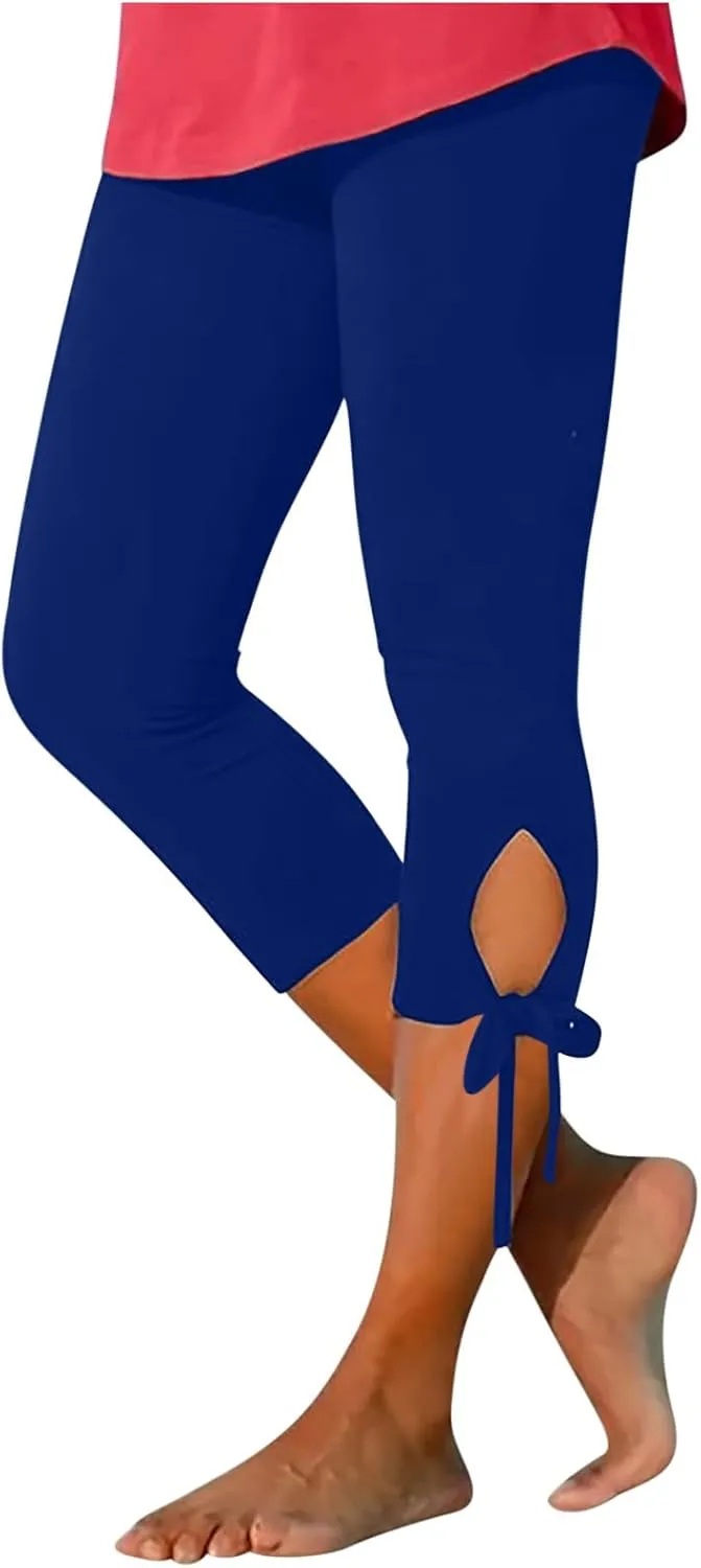 Women Capri Leggings Pants High Waist Lace Straight Leg Workout Pant Skinny Compression Comfortable Casual Trousers