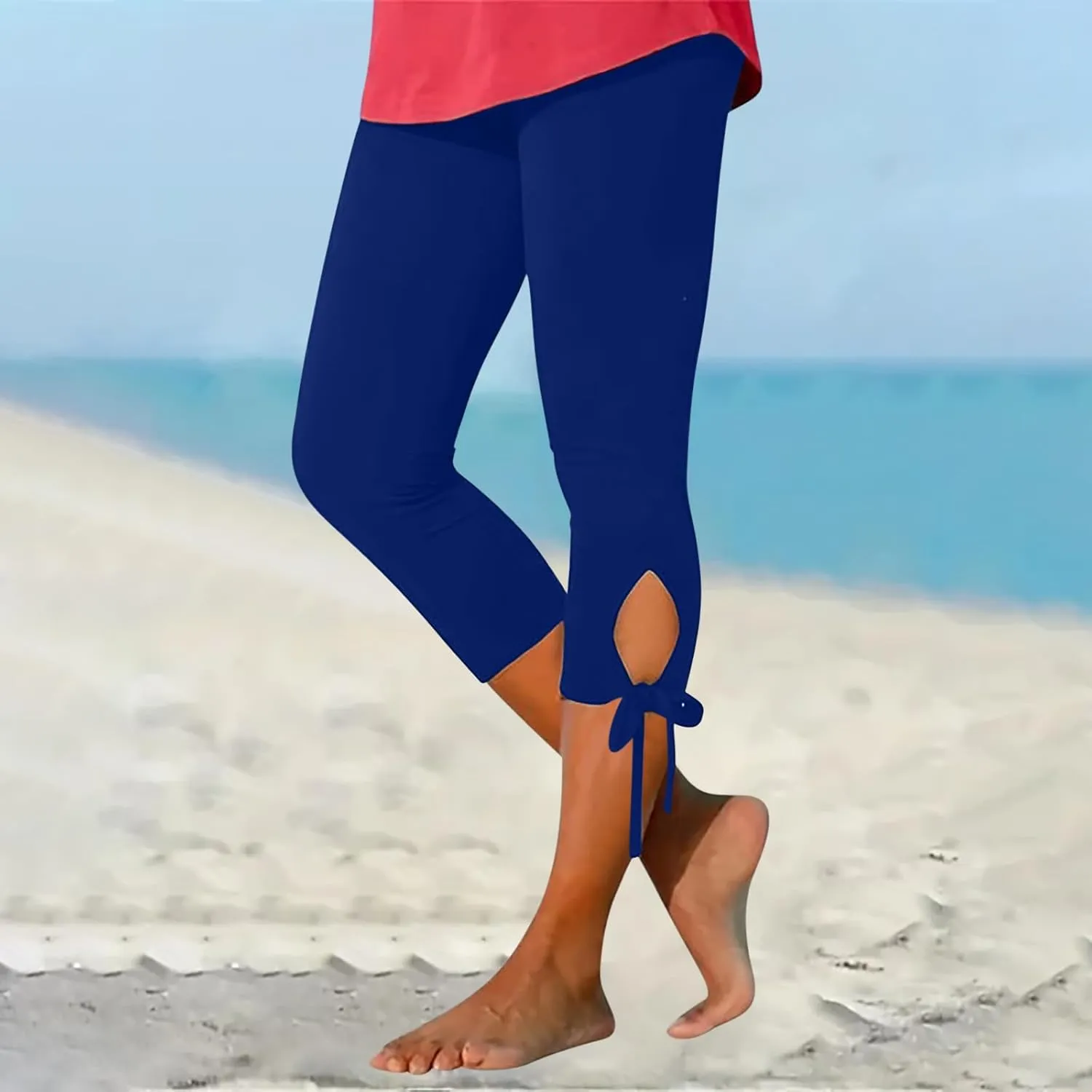 Women Capri Leggings Pants High Waist Lace Straight Leg Workout Pant Skinny Compression Comfortable Casual Trousers