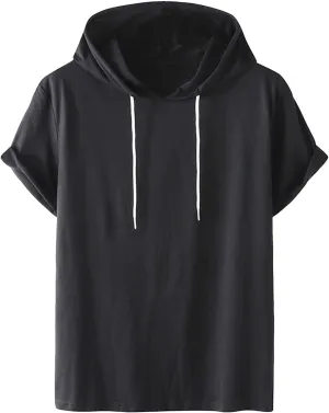 Women Casual Athletic Tops Summer Short Sleeve Hoodie Sweatshirts Spring Drawstring Hooded Pullover Sports Tops