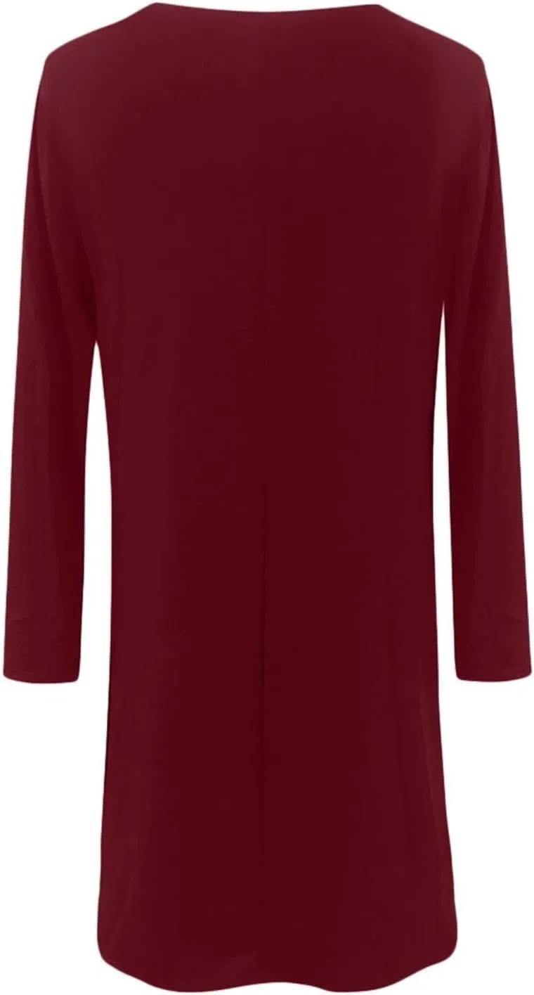 Women Casual Solid Long Sleeve Round Neck Loose Dress Ruffle Mini Dress Midi Summer Dresses for Women