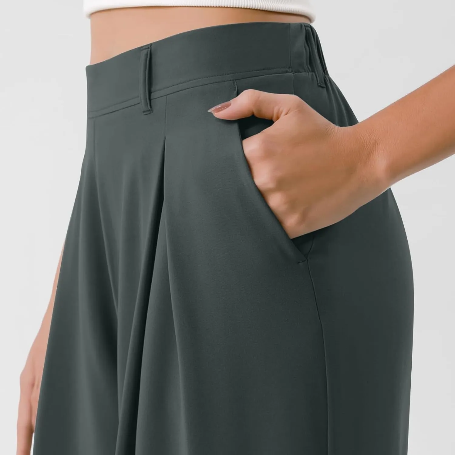 Women Elastic High Waist Palazzo Pants Casual Wide Leg Trousers Loose Work Office Business Suit Pant with Pockets