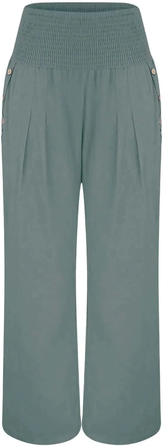Women Fashion Elastic Waist Pant with Pocket Loose Harem Pants Printed Crop Pants Wide Leg Pants for Women