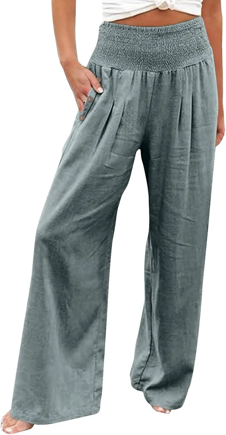 Women Fashion Elastic Waist Pant with Pocket Loose Harem Pants Printed Crop Pants Wide Leg Pants for Women