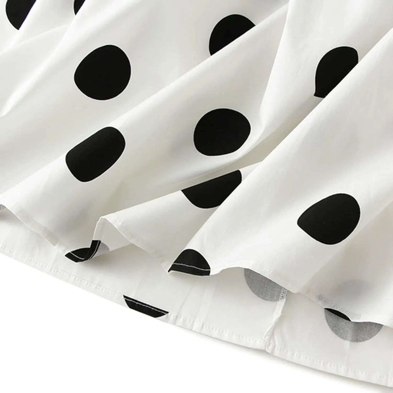 Women Fashion Skirt High Waisted A Line Mid Length Polka Dot Contrast Color Swing Skirt Beach Maxi Skirt Pleated