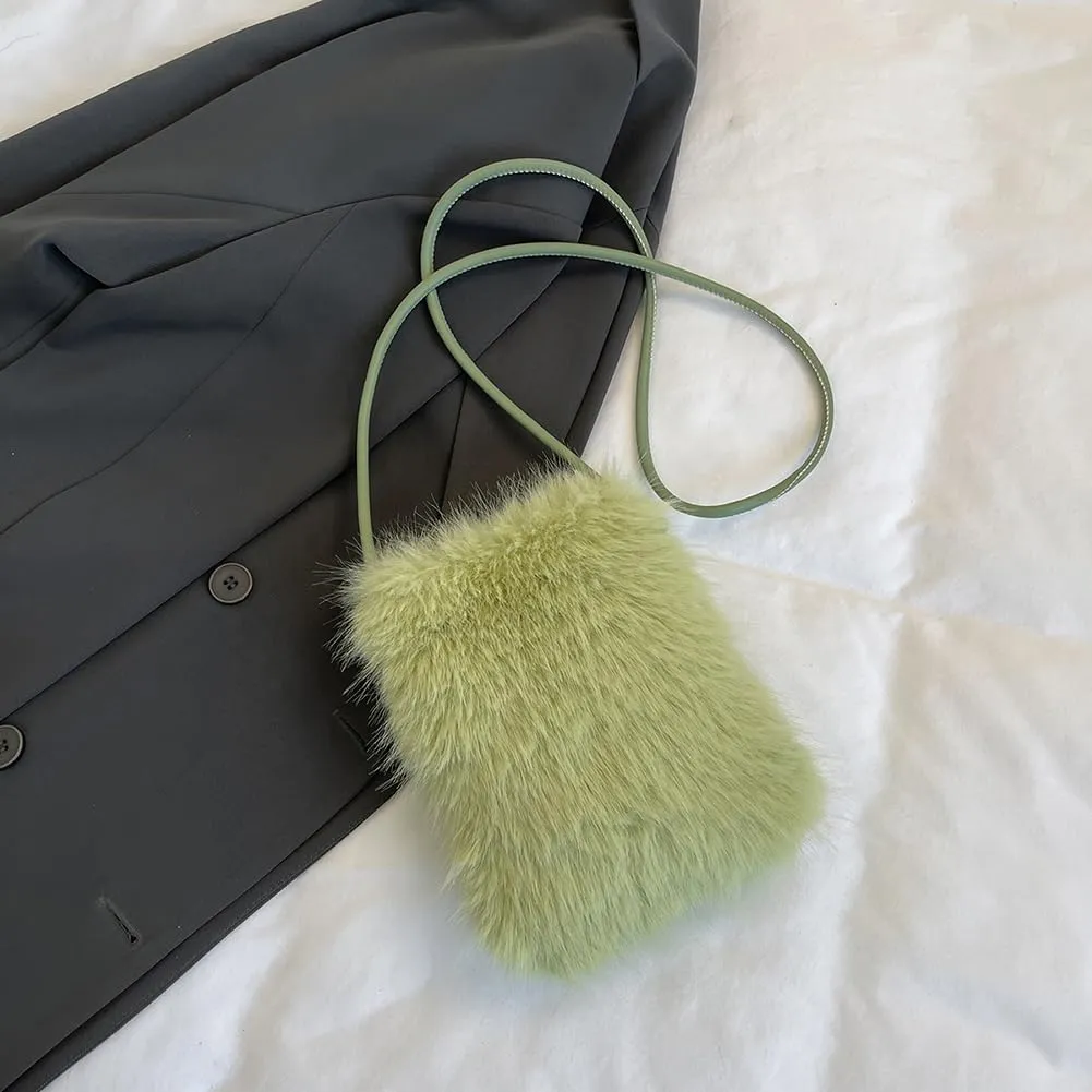 Women Faux Shoulder Bag Pearl Chain Crossbody Bag Fluffy Clutch Purse Hobo Bag for Travel Party
