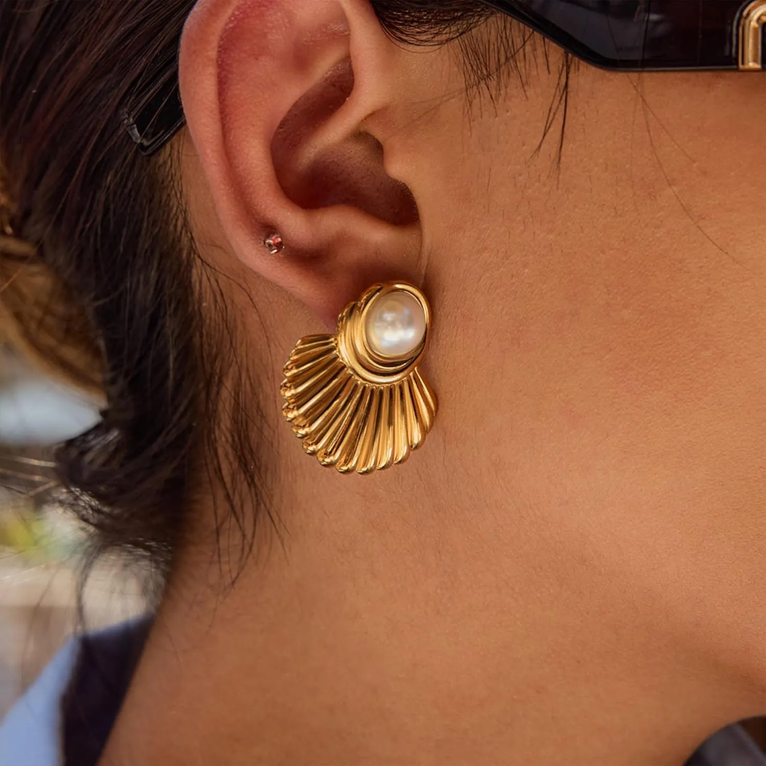 Women Gold Boho Vintage Dangle Earrings for Women Texture Earrings Summer Beach Jewelry
