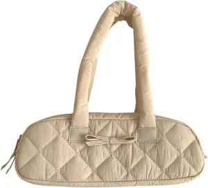 Women Handbag Quilted Nylon Satchel Purse Bowknot Hobo Bag with Inner Pockets Puffer Bag for Shopping Work Travel